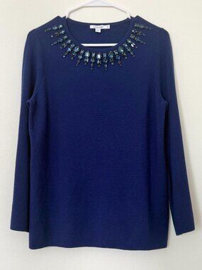 Chico’s Blue Jeweled Embellished Knit Tunic Sweater Size 0 Small